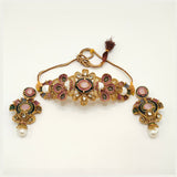 Antique Gold Floral Choker Necklace Set with Pearls