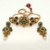 Antique Gold Floral Choker Necklace Set with Pearls