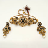 Antique Gold Floral Choker Necklace Set with Pearls