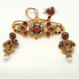Antique Gold Floral Choker Necklace Set with Pearls