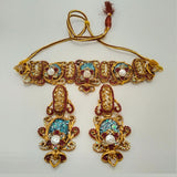Antique Gold Stone Choker Necklace Set with Pearls