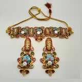 Antique Gold Stone Choker Necklace Set with Pearls