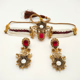 Antique Pearl Choker Necklace Set with Stone Embellished Earrings