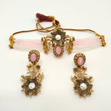 Antique Pearl Choker Necklace Set with Stone Embellished Earrings