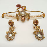Antique Pearl Choker Necklace Set with Stone Embellished Earrings