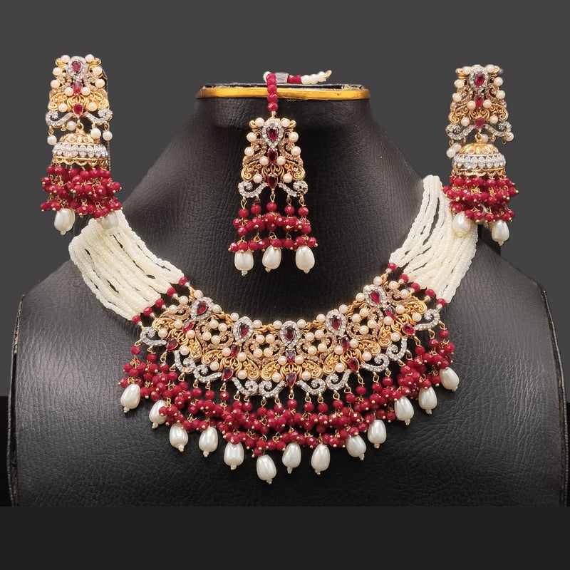 Beaded & Pearl Bridal Jewelry Set with Earrings & Maang Tikka – Rs. 3680