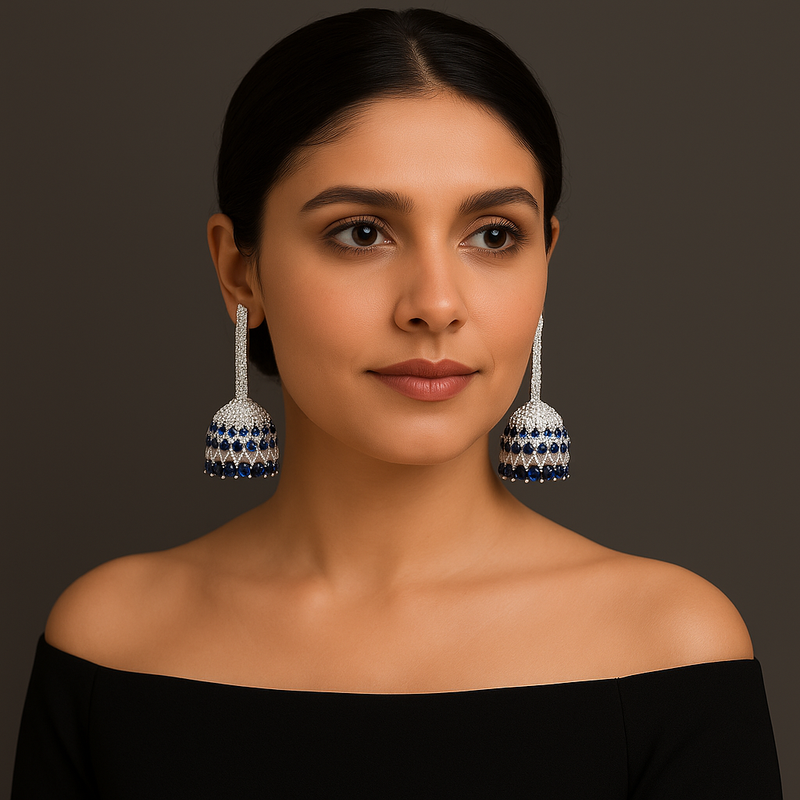 Designer Tear-Drop Stonework Jhumka Earrings – Premium Statement Wear