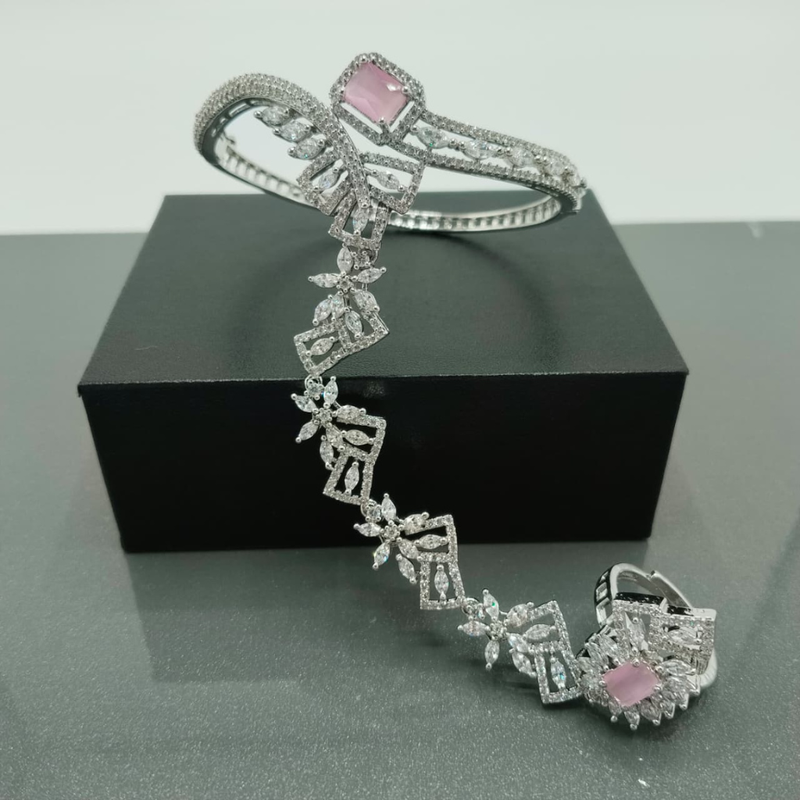 Luxury CZ Hand Harness Bracelet with Adjustable Ring – Diamond Look Bridal Haath Phool by Hafizpk