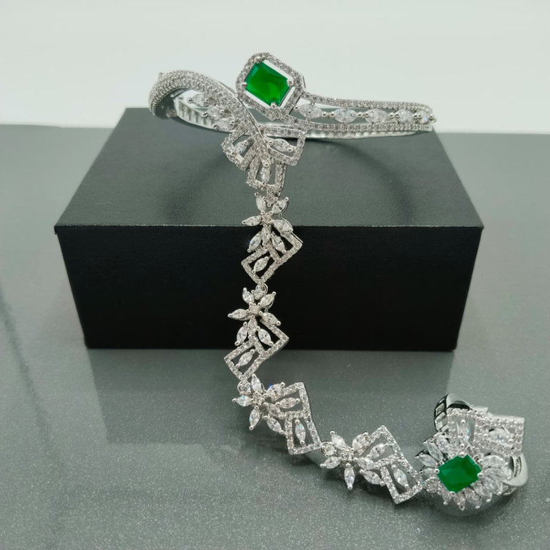 Luxury CZ Hand Harness Bracelet with Adjustable Ring – Diamond Look Bridal Haath Phool by Hafizpk