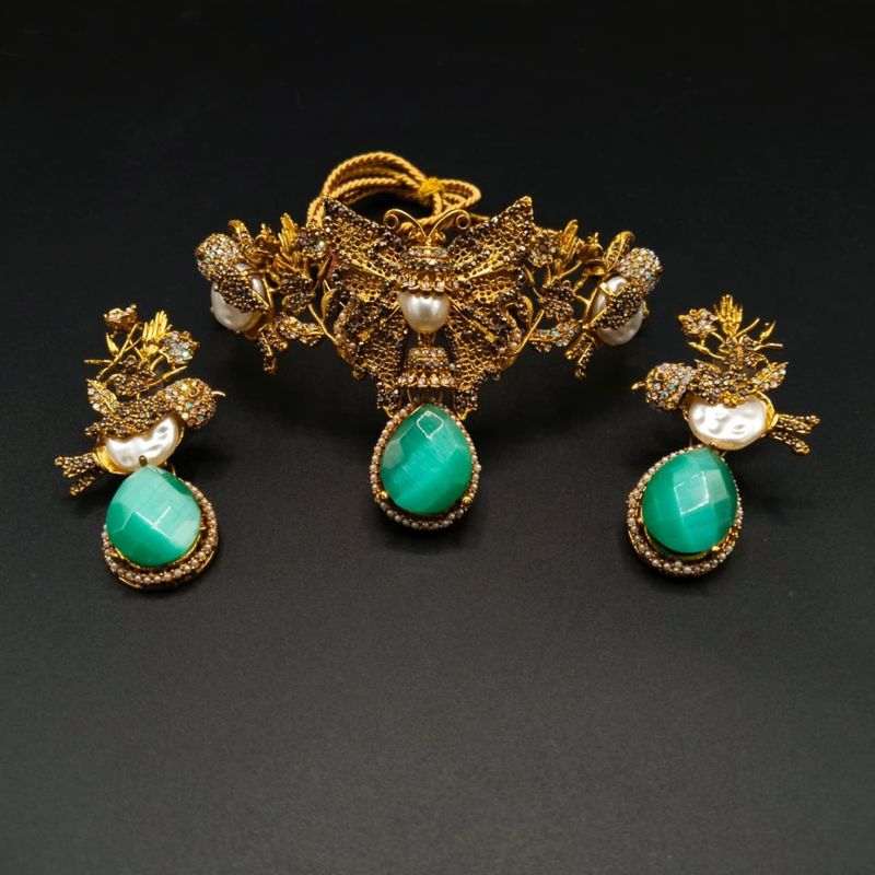 Antique Gold Victorian Bridal Choker Set | Kundan & Pearl Wedding Jewelry | Hafizpk