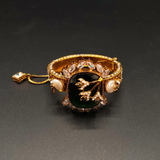 Royal Enamel Work Kangan Bracelet | Gold Tone CZ Bangle with Large Stone & Safety Chain | Hafizpk