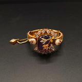 Royal Enamel Work Kangan Bracelet | Gold Tone CZ Bangle with Large Stone & Safety Chain | Hafizpk