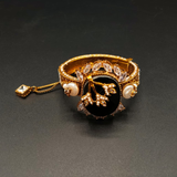 Royal Enamel Work Kangan Bracelet | Gold Tone CZ Bangle with Large Stone & Safety Chain | Hafizpk