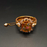 Royal Enamel Work Kangan Bracelet | Gold Tone CZ Bangle with Large Stone & Safety Chain | Hafizpk