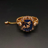 Royal Enamel Work Kangan Bracelet | Gold Tone CZ Bangle with Large Stone & Safety Chain | Hafizpk