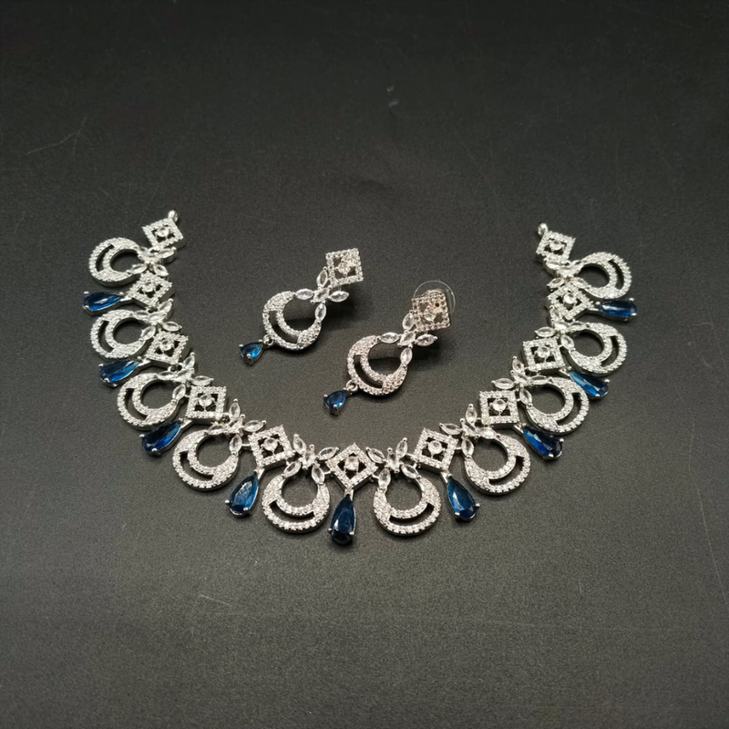 Silver Plated American Diamond Choker Set with Teardrop Stones - Wedding Wear