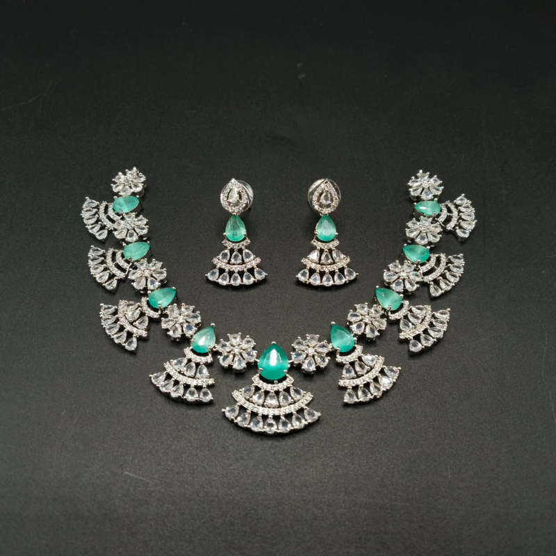 Geometric Swirl Cubic Zirconia Statement Necklace & Earrings Set – Silver Plated Crystal Jewelry