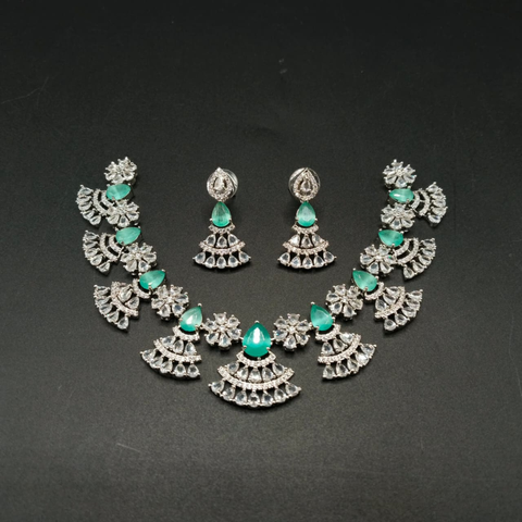 Geometric Swirl Cubic Zirconia Statement Necklace & Earrings Set – Silver Plated Crystal Jewelry