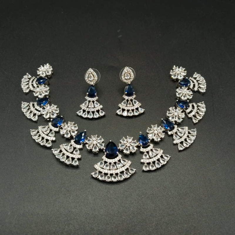 Geometric Swirl Cubic Zirconia Statement Necklace & Earrings Set – Silver Plated Crystal Jewelry