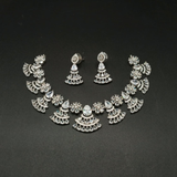 Geometric Swirl Cubic Zirconia Statement Necklace & Earrings Set – Silver Plated Crystal Jewelry