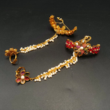 Elegant Floral Hand Chain Bracelet - Multi-Color Stone & Pearl Slave Bracelet - Boho Wedding Hand Harness with Adjustable Bolo Clasp