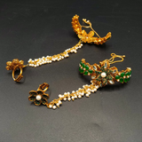 Elegant Floral Hand Chain Bracelet - Multi-Color Stone & Pearl Slave Bracelet - Boho Wedding Hand Harness with Adjustable Bolo Clasp