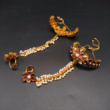 Elegant Floral Hand Chain Bracelet - Multi-Color Stone & Pearl Slave Bracelet - Boho Wedding Hand Harness with Adjustable Bolo Clasp