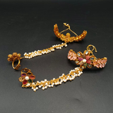 Elegant Floral Hand Chain Bracelet - Multi-Color Stone & Pearl Slave Bracelet - Boho Wedding Hand Harness with Adjustable Bolo Clasp