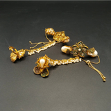 Traditional Gold-Tone Hathphool Hand Chain Bracelet - Pearl Beaded Bridal Hand Harness with Floral Ring - Multi-Color Crystal Jewelry