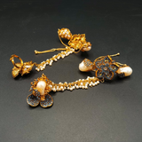 Traditional Gold-Tone Hathphool Hand Chain Bracelet - Pearl Beaded Bridal Hand Harness with Floral Ring - Multi-Color Crystal Jewelry