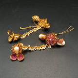 Traditional Gold-Tone Hathphool Hand Chain Bracelet - Pearl Beaded Bridal Hand Harness with Floral Ring - Multi-Color Crystal Jewelry