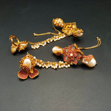 Traditional Gold-Tone Hathphool Hand Chain Bracelet - Pearl Beaded Bridal Hand Harness with Floral Ring - Multi-Color Crystal Jewelry