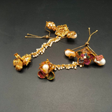 Traditional Gold-Tone Hathphool Hand Chain Bracelet - Pearl Beaded Bridal Hand Harness with Floral Ring - Multi-Color Crystal Jewelry