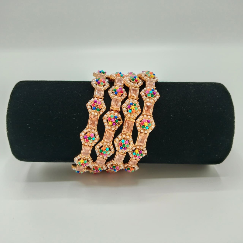 Geometric Polki/Zirconia Bangle Set of 4 - Elegant Wedding Guest Hand Jewellery