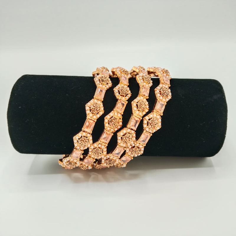 Geometric Polki/Zirconia Bangle Set of 4 - Elegant Wedding Guest Hand Jewellery