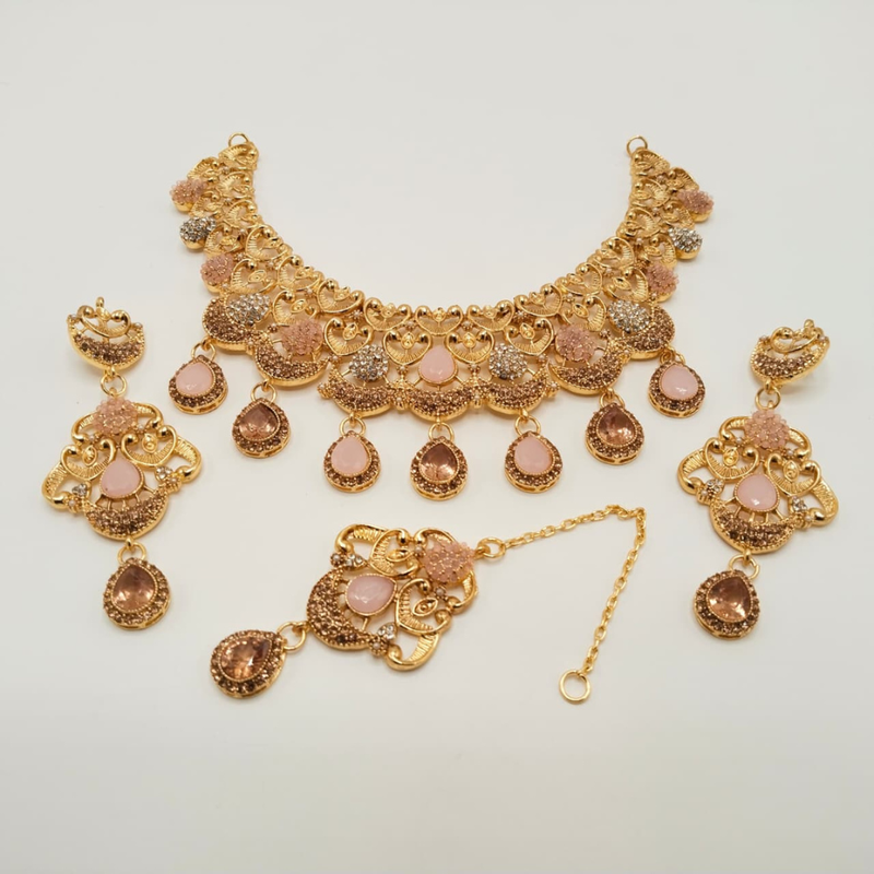 Traditional Filigree Collar Necklace Set with Maang Tikka & Earrings | Bridal & Wedding Jewelry – Hafizpk