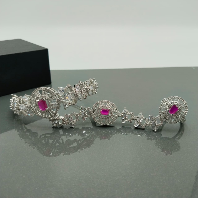 CZ Hand Harness (Haath Phool): Luxury Cubic Zirconia Hand Harness Bracelet with Ring – Diamond Look Bridal Hand Jewelry
