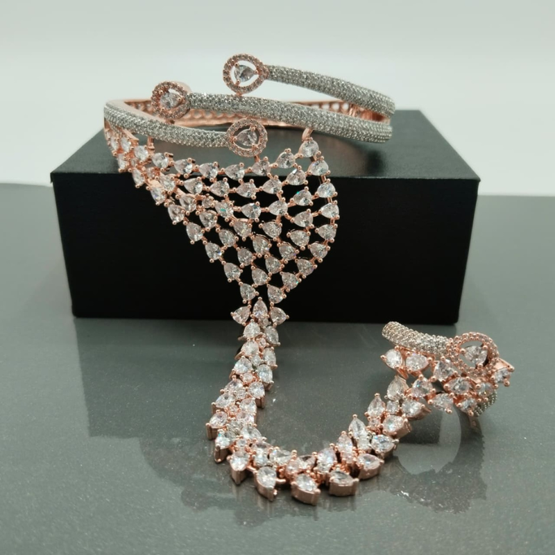 Luxury Pear-Cut CZ Hand Harness Bracelet with Ring – Diamond Look Haath Phool