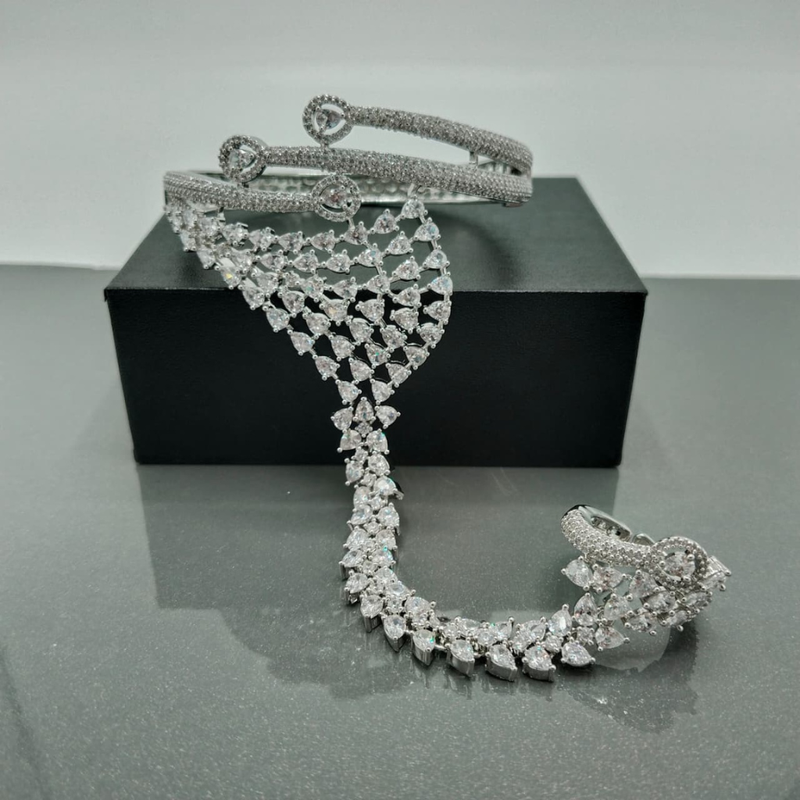 Luxury Pear-Cut CZ Hand Harness Bracelet with Ring – Diamond Look Haath Phool