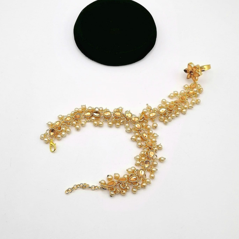 Kundan Pearl Hath phool – Finger Chain Ring for Women | Traditional Sangeet & Mehndi Jewelry