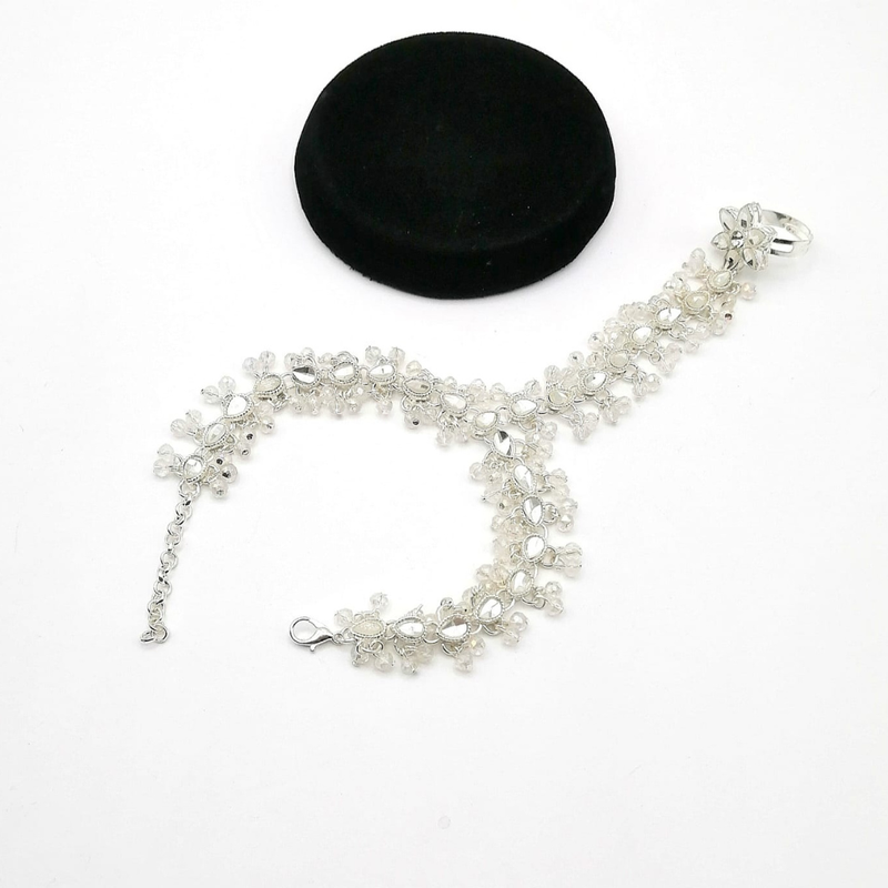 Kundan Pearl Hath phool – Finger Chain Ring for Women | Traditional Sangeet & Mehndi Jewelry