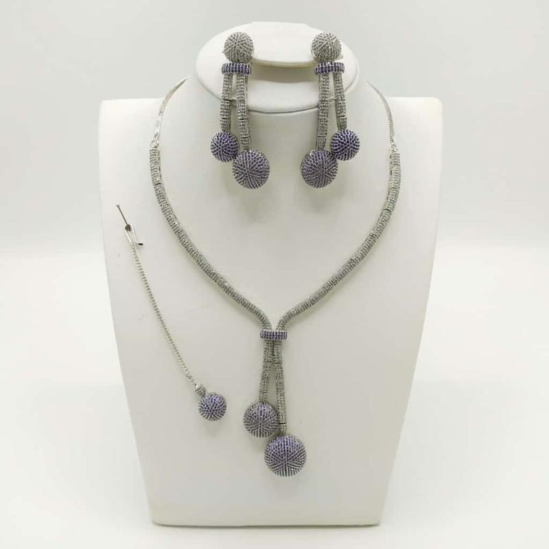 Elegant Bridal Cubic Zirconia Ball Drop Jewelry Set - Gold/Silver Tone