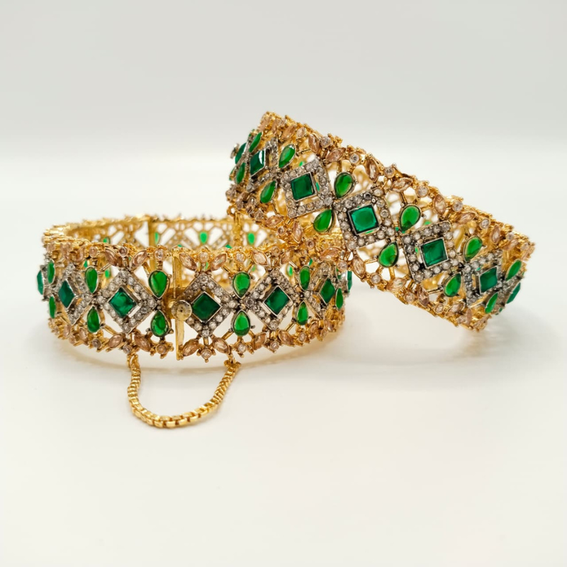 Filigree Gold Toned Cubic Zirconia openable Cuff Bracelet – Heavy Statement Bangle for Women | Indian Party Jewelry