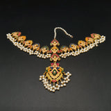 Traditional Kundan Matha Patti with Pearls - Indian Bridal Headband Jewelry - Multi-Color Ethnic Sheeshphool for Weddings, Mehndi & Sangeet