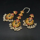 Traditional Kundan Pearl Maang Tikka & Earring Set - Multi-Stone Ethnic Jewelry for Women