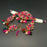 Turkish Antique Bridal Choker Jewelry Set - Handcrafted Ethnic Necklace with Teardrop Beads & Matching Tikka - Multiple Colors