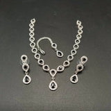 Elegant American Diamond Necklace Set with Teardrop Pendant & Matching Earrings – Silver Bridal Jewelry Set
