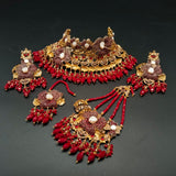 Traditional Bridal Choker Set with Jhumar, Tikka & Earrings – 5-Piece Antique Gold Wedding Jewelry |