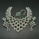 Luxury Bridal Zircon Necklace Set with Earrings & Maang Tikka – Elegant Wedding Jewelry for Women | Available in Ruby, Emerald, Mint & Silver