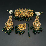 Handcrafted Turkish Bead Choker Set – Vintage Gold Finish Statement Jewelry with Matching Earrings & Tikka – Authentic Middle Eastern Bridal & Festive Wear